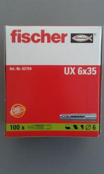 100 STÜCK (VPE) Fischer Universaldübel UX 6x35 mm Dübellänge (62754)