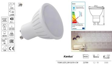 Kanlux LED Spot 1,2W GU10 120° 5300k TOMI LED1,2W GU10-CW (22709) EEC: A-A++ (LED)