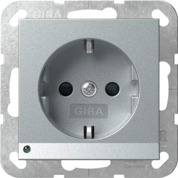 Gira 417026 System 55 Schuko-Steckdose mit LED-Orientierungsleuchte, integriertem erhöhten Berührungsschutz Farbe Aluminium lackiert